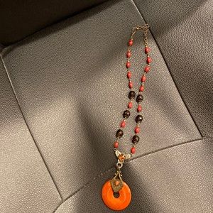 Vintage orange/rust bead, disk drop necklace